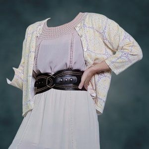 Pastel Yellow and Purple Cardigan (¾ length sleeve) PL- alfred dunner - Floral D